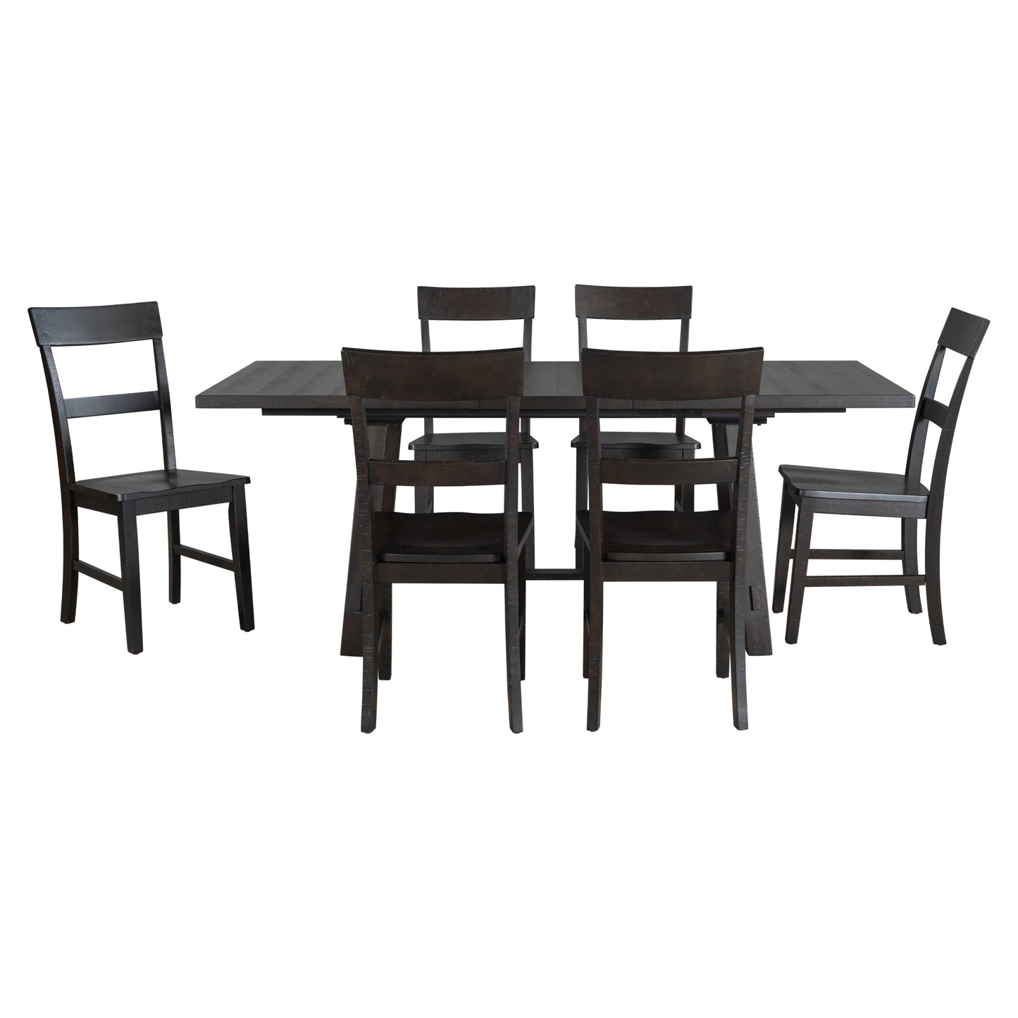 TREXM Retro Industrial Style 7-Piece Dining Table Set Extendable Table with 18” Leaf and Six Wood Chairs 
(Espresso)