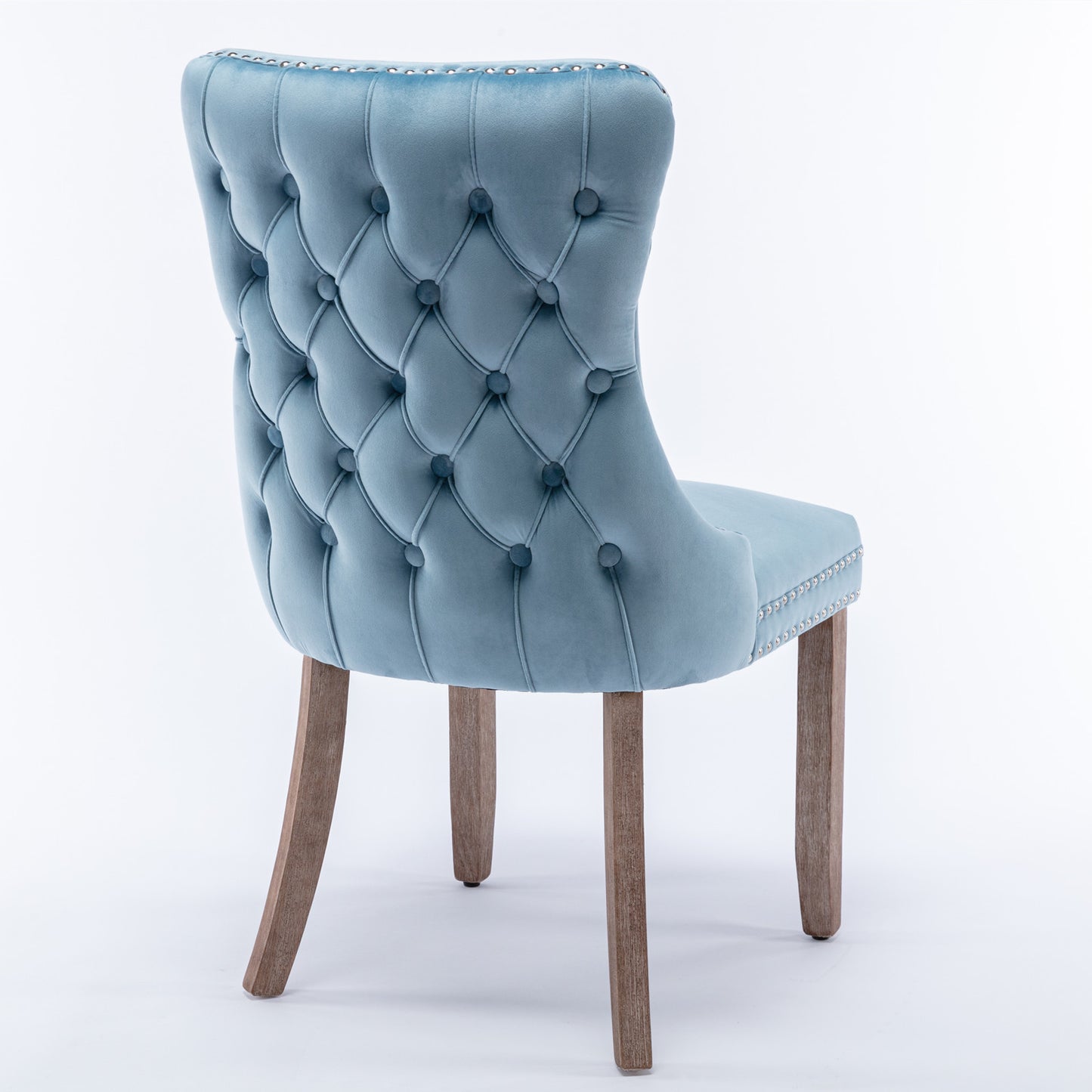 A&A Furniture,Upholstered Wing-Back Dining Chair with Backstitching Nailhead Trim and Solid Wood Legs,Set of 2, Light Blue,8809LB, KD