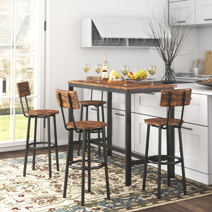 Bar Table Set with 4 Bar stools with backrest (Rustic Brown，47.24’’w x 23.62’’d x 35.43’’h)