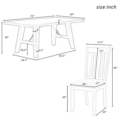 TREXM 7-Piece Dining Room Set - 72" Industrial Style Rectangular Table with Chain Bracket and 6 Dining Chairs (Espresso)