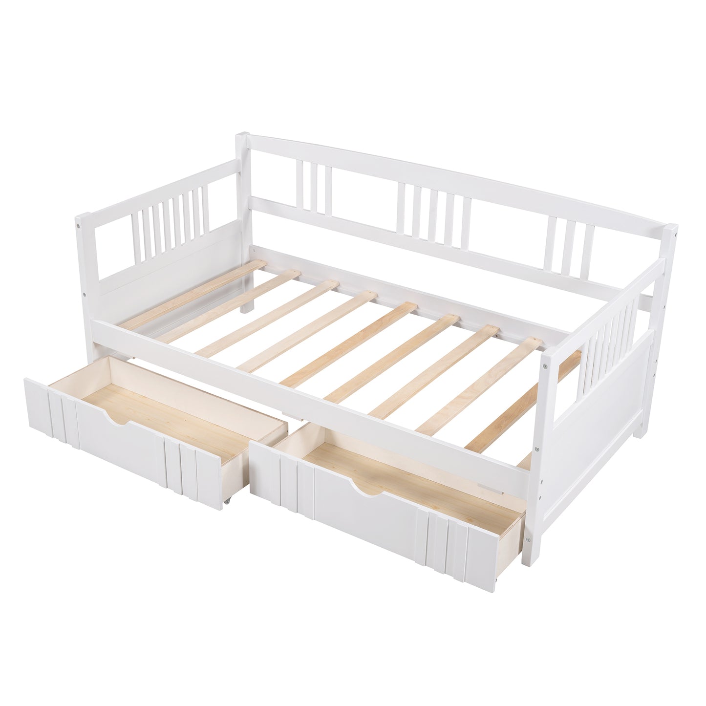 Twin Size Daybed Wood Bed with Two Drawers,White