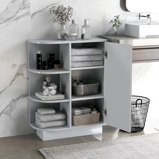 Open Style Shelf Cabinet with Adjustable Plates Ample Storage Space Easy to Assemble, Gray