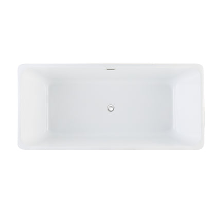 67"L x 31.5\'\'W Acrylic Art Freestanding Alone White Soaking Bathtub with Brushed Nickel Overflow and Pop-up Drain