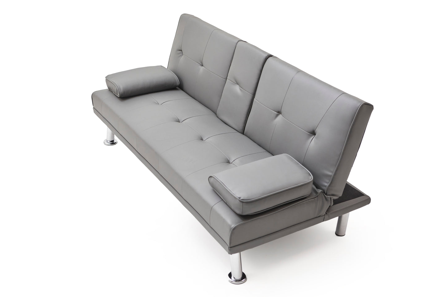 [New+Video] Grey Leather Multifunctional Double Folding Sofa Bed for Office with Coffee Table