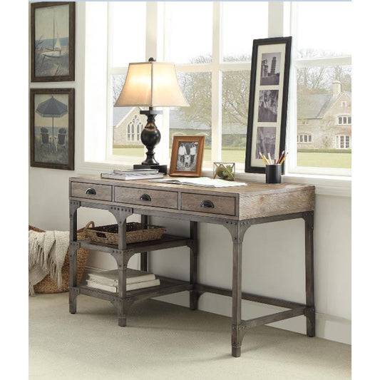 ACME Gorden Desk in Weathered Oak & Antique Silver 92325