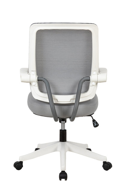 Mid-mesh task chair with flip up arms and tilt function MAX 105 °，300LBS，Grey with white frame