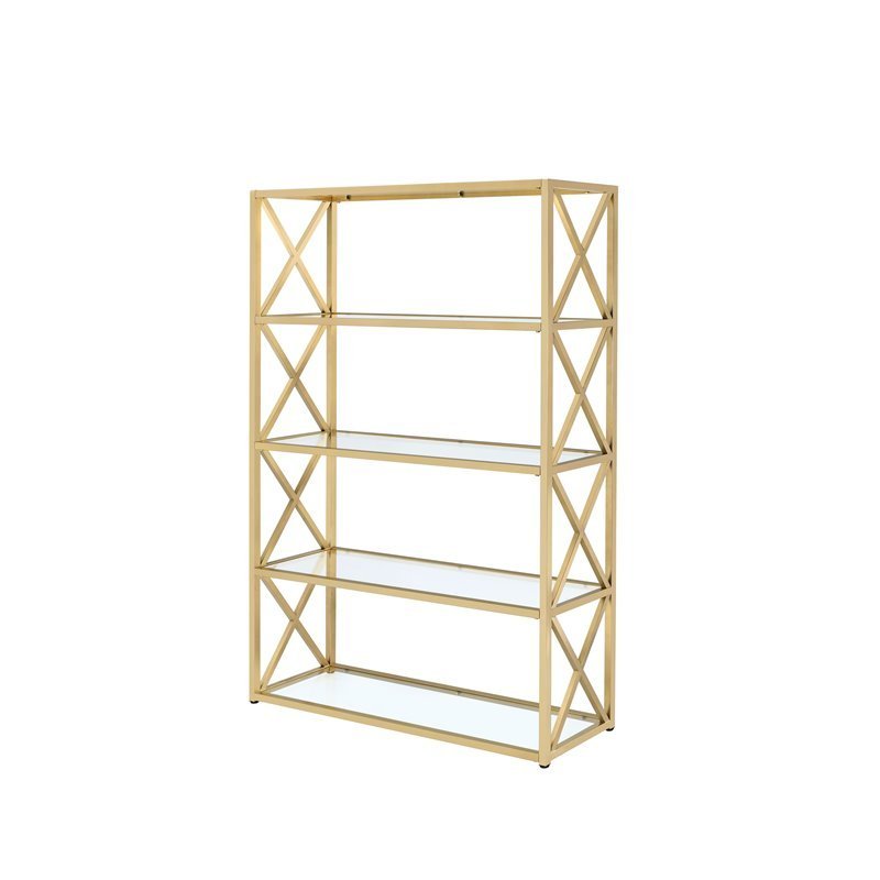 ACME Milavera Bookshelf in Gold & Clear Glass 92460