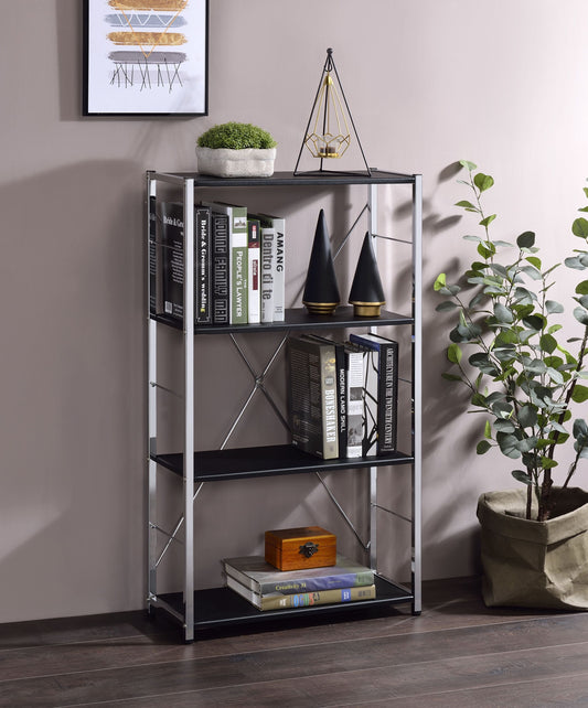 ACME Tennos Bookshelf, Black & Chrome Finish 93197