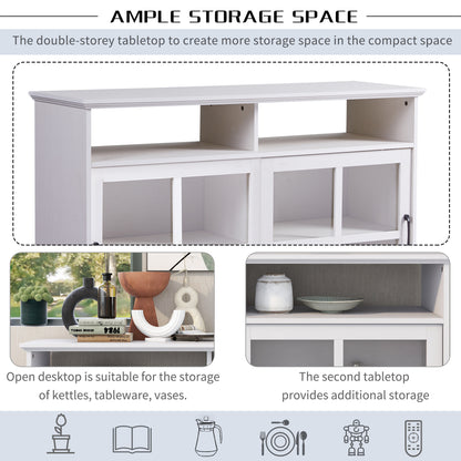 TREXM Modern Kitchen Sideboard Buffet with 2 Glass Sliding Doors and Adjustable Shelves Storage Cabinet for Dining Room (Antique White)