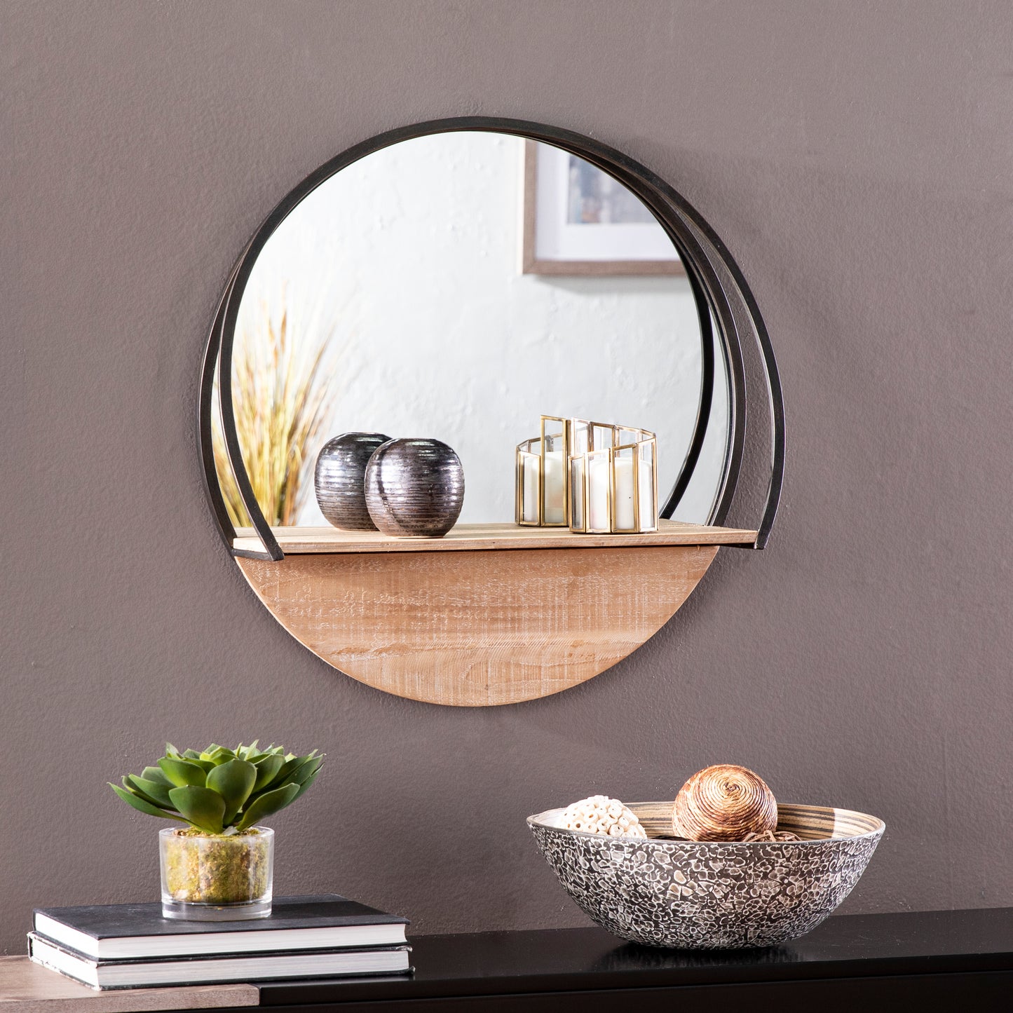 Drelling Round Wall Mirror w/ Shelf