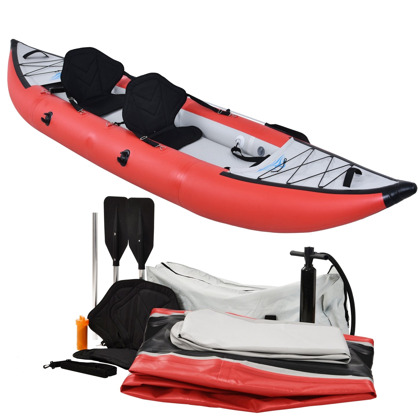 Inflatable Kayak Set with Paddle & Air Pump, Portable Recreational Touring Kayak Foldable Fishing Touring Kayaks, Deluxe Extended Version Tandem 2 Person Kayak