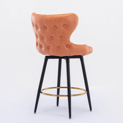 A&A Furniture,Counter Height 25" Modern Leathaire Fabric bar chairs,180° Swivel Bar Stool Chair for Kitchen,Tufted Gold Nailhead Trim Bar Stools with Metal Legs,Set of 2 (Orange)