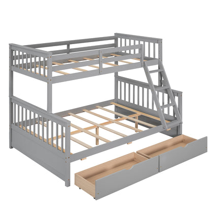 Twin-Over-Full Bunk Bed with Ladders and Two Storage Drawers(Gray)( old sku:LT000165AAE）