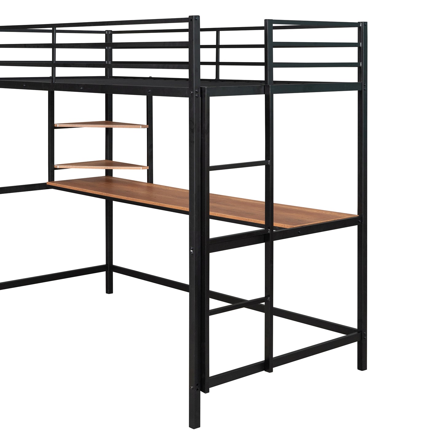 Twin Metal Loft Bed with Desk and Shelve,Black