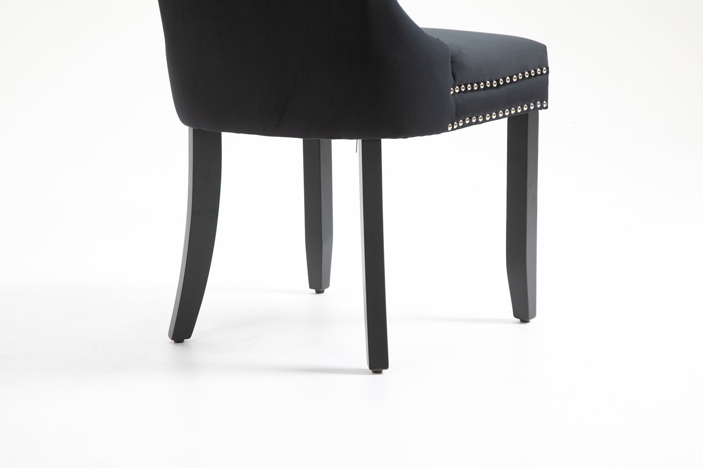 Upholstered Button Tufted Back Black Velvet Dining Chair with Nailhead Trim and Solid Wood Legs 2 Sets