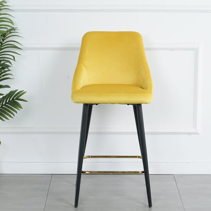 Luxury Modern Yellow Velvet Upholstered High Bar Stool Chair With Gold Legs(set of 2)