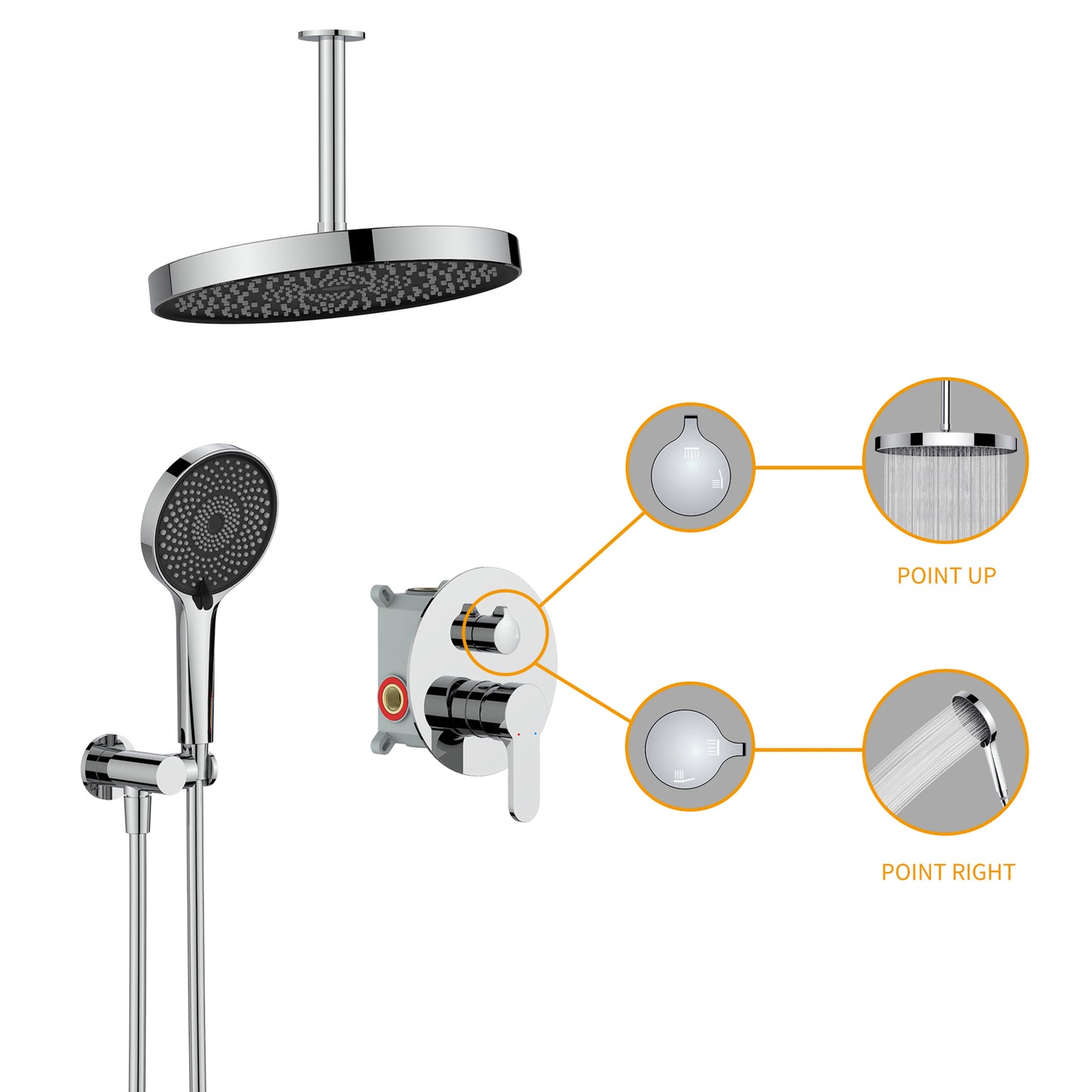 Shower System, Ultra-thin Wall Mounted Shower Faucet Set for Bathroom with High Pressure 12" Stainless Steel Rain Shower head Handheld Shower Set, 2 Way Pressure Balance Shower Valve Kit,Chrome