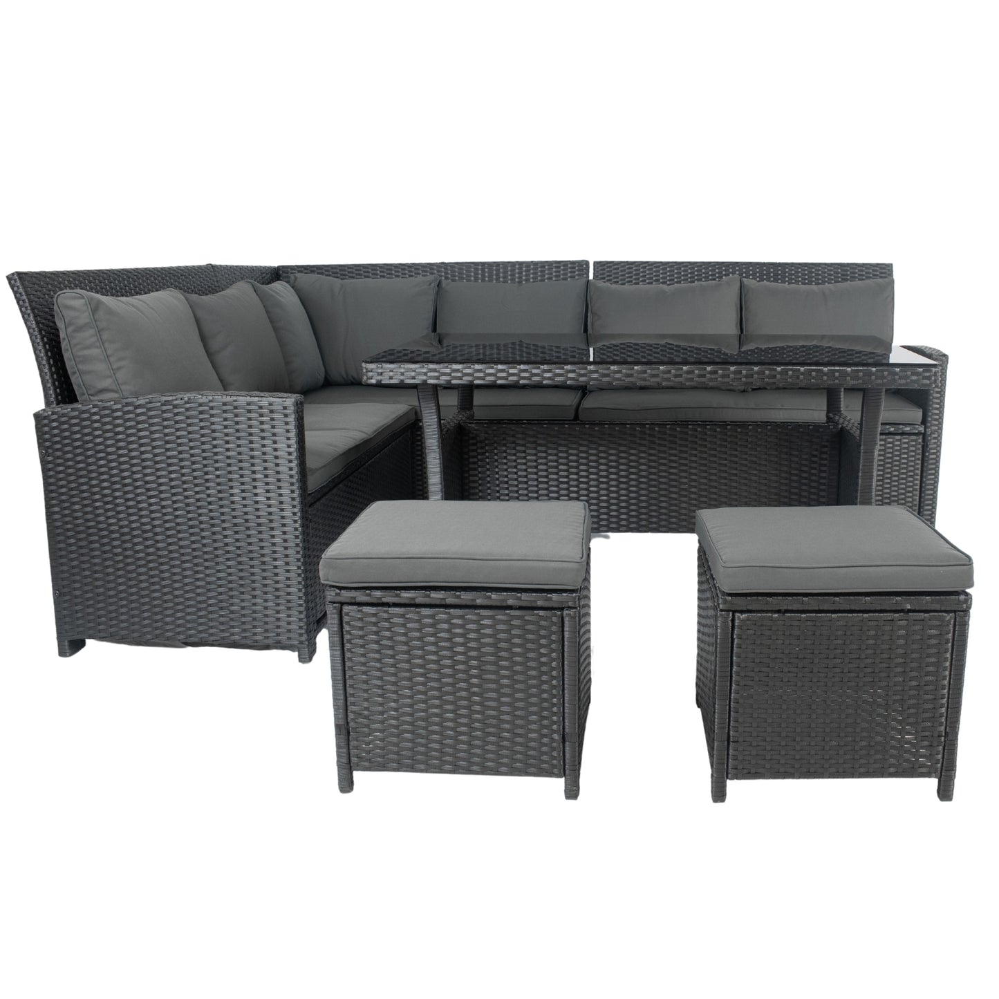 6 Pieces PE Rattan sectional Outdoor Furniture Cushioned Sofa Set with 2 Storage Under Seat