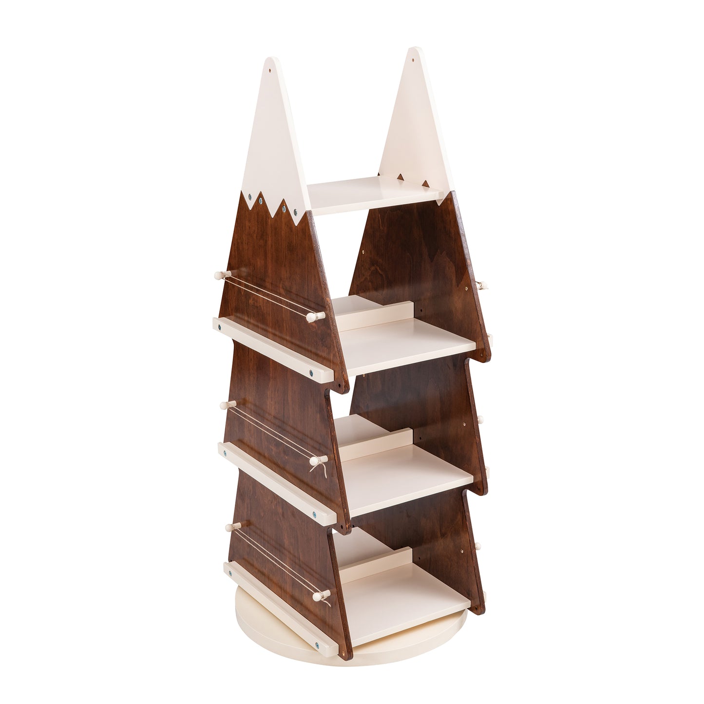 Christmas Rotating Bookshelf,Wooden Storage Rack for Kids Room, 360° Display Organizer for Study Room,Walnut+Cream