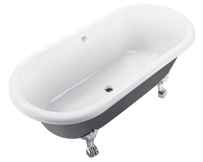 67" 100% Acrylic Freestanding Bathtub，Contemporary Soaking Tub，white inside and gray outside