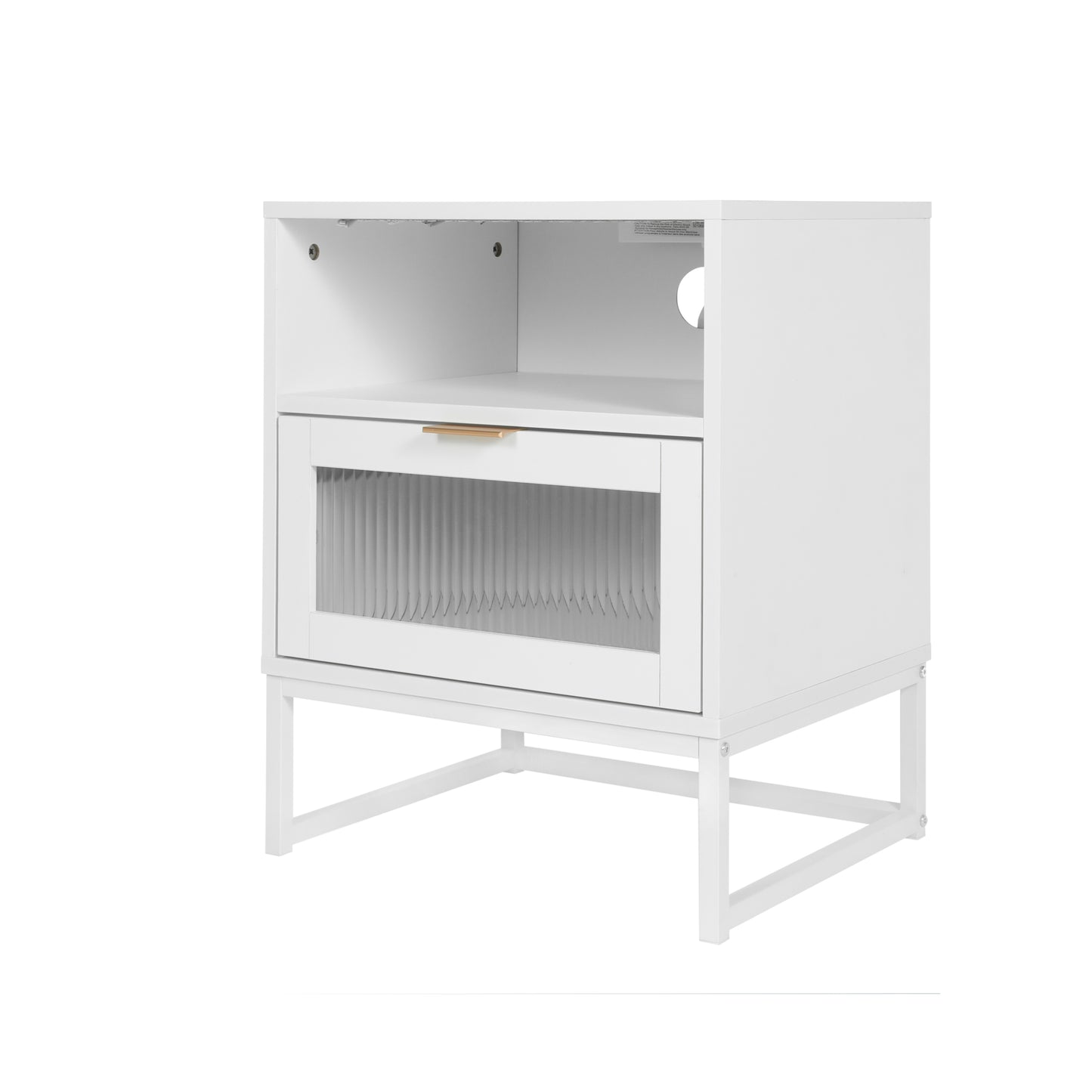 Nightstand with  LED Lights / Drawer, White Bedside Table for Bedroom