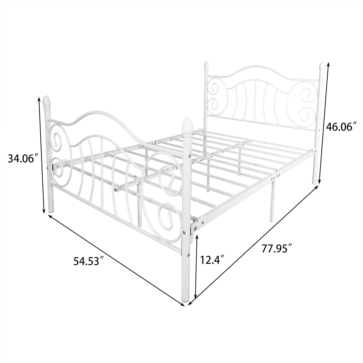 Metal bed frame platform mattress foundation with headboard and footboard, heavy duty and quick assembly, Full  White