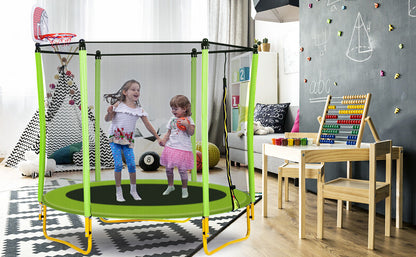 5.5FT Trampoline for Kids - 65" Outdoor & Indoor Mini Toddler Trampoline with Enclosure, Basketball Hoop and Ball Included