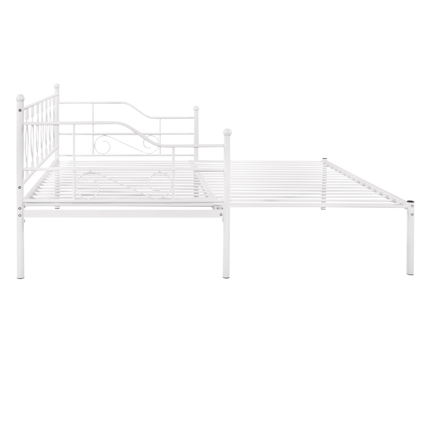 Twin Size Metal Daybed with Trundle, Daybed with Slat No Box required White