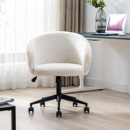 HengMing Desk Chair Faux Fur Task Chair,Modern Cute Accent Armchair  Swivel Makeup Stool for Bedroom, White