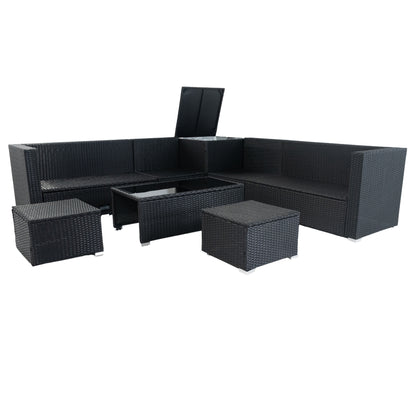 8 Piece Patio Sectional Wicker Rattan Outdoor Furniture Sofa Set with One Storage Box Under Seat and Cushion Box