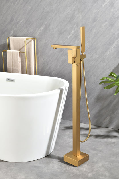 Freestanding Bathtub Faucet Tub Filler  gold    Floor Mount Bathroom Faucets Brass Single Handle with Hand Shower