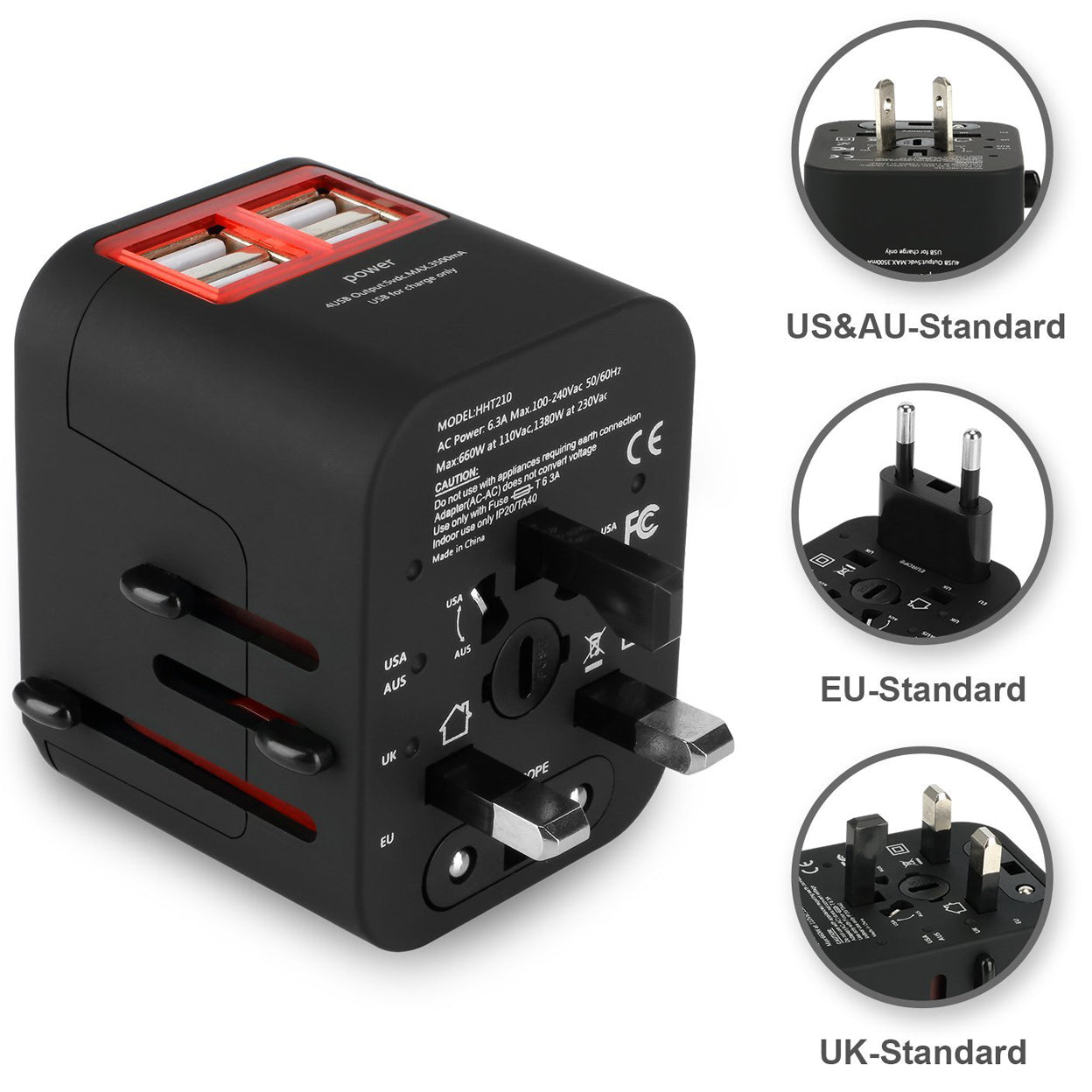 Worldwide Plug Adapter With 4 Port USB Fast Charger And A Surge Protector by VistaShops