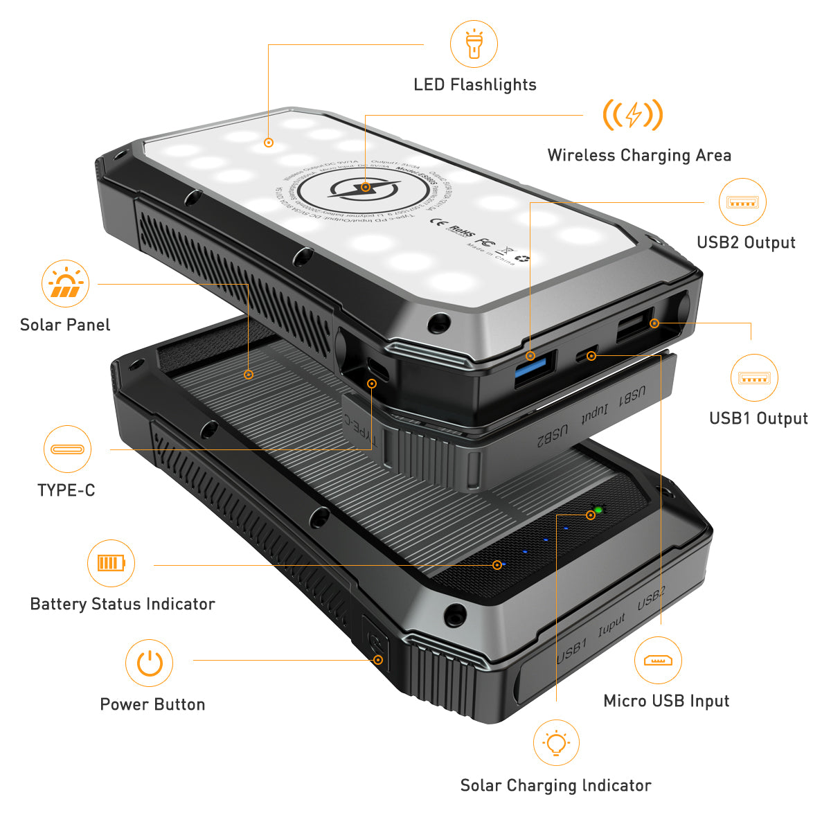 Sun Chaser Solar Powered Wireless Phone Charger 20,000 mAh With LED Flood Light by VistaShops