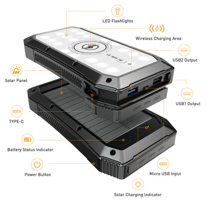 Sun Chaser Solar Powered Wireless Phone Charger 20,000 mAh With LED Flood Light by VistaShops