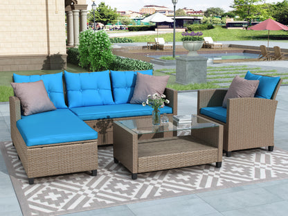 U_STYLE Living room,Outdoor, Patio Furniture Sets, 4 Piece Conversation Set Wicker Ratten Sectional Sofa with Seat Cushions