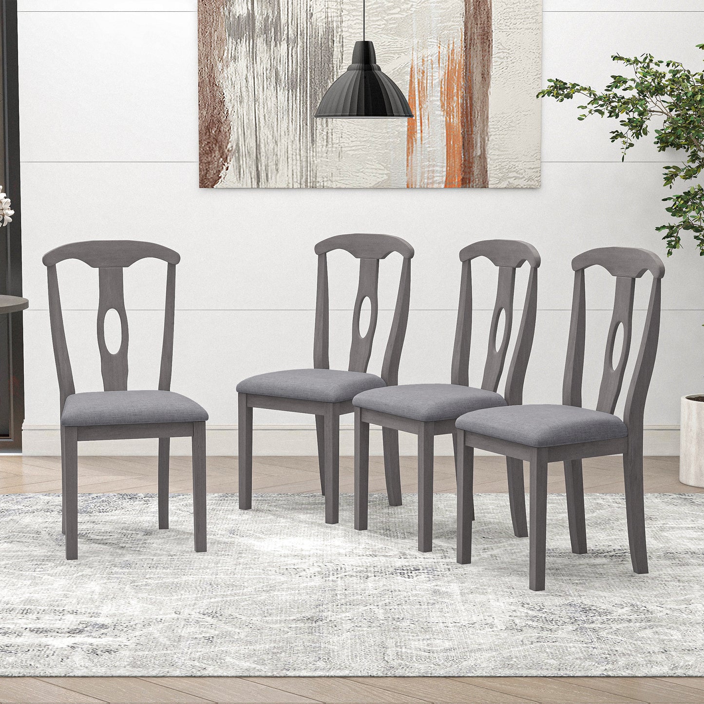 TOPMAX Rustic Farmhouse 5-Piece Wood Round Dining Table Set for 4, Kitchen Furniture with Drop Leaf and 4 Padded Dining Chairs for Small Places, Grey