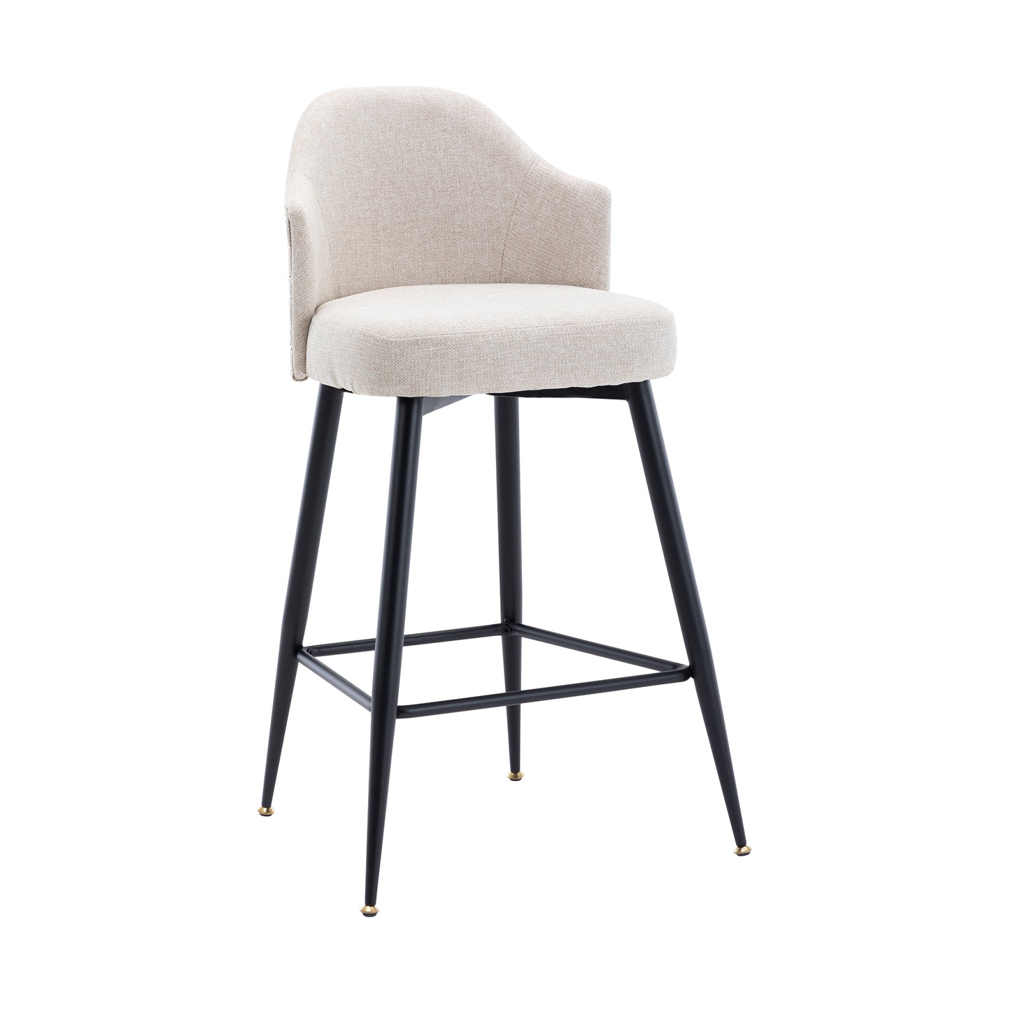 Set of 2 Counter Bar Stools, Fabric Upholstered Bar Stool with Nailhead Trim Back, Metal Legs in Matte Black, 25.59" H Seat Height