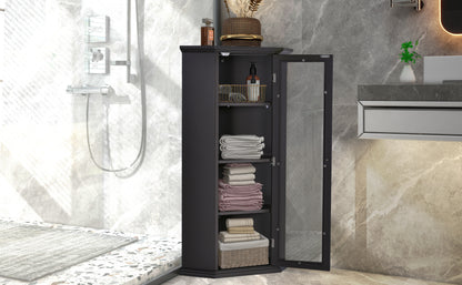 Freestanding Bathroom Cabinet with Glass Door, Corner Storage Cabinet for Bathroom, Living Room and Kitchen, MDF Board with Painted Finish, Black Brown