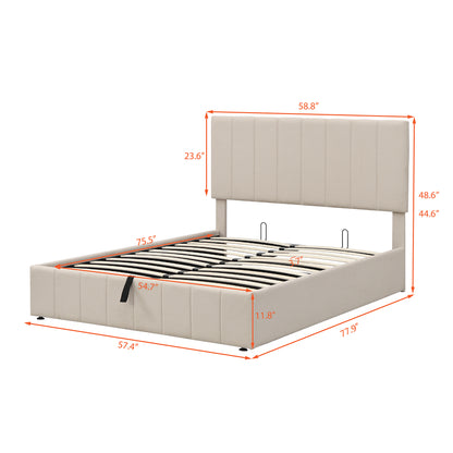 Full size Upholstered Platform bed with a Hydraulic Storage System - Beige