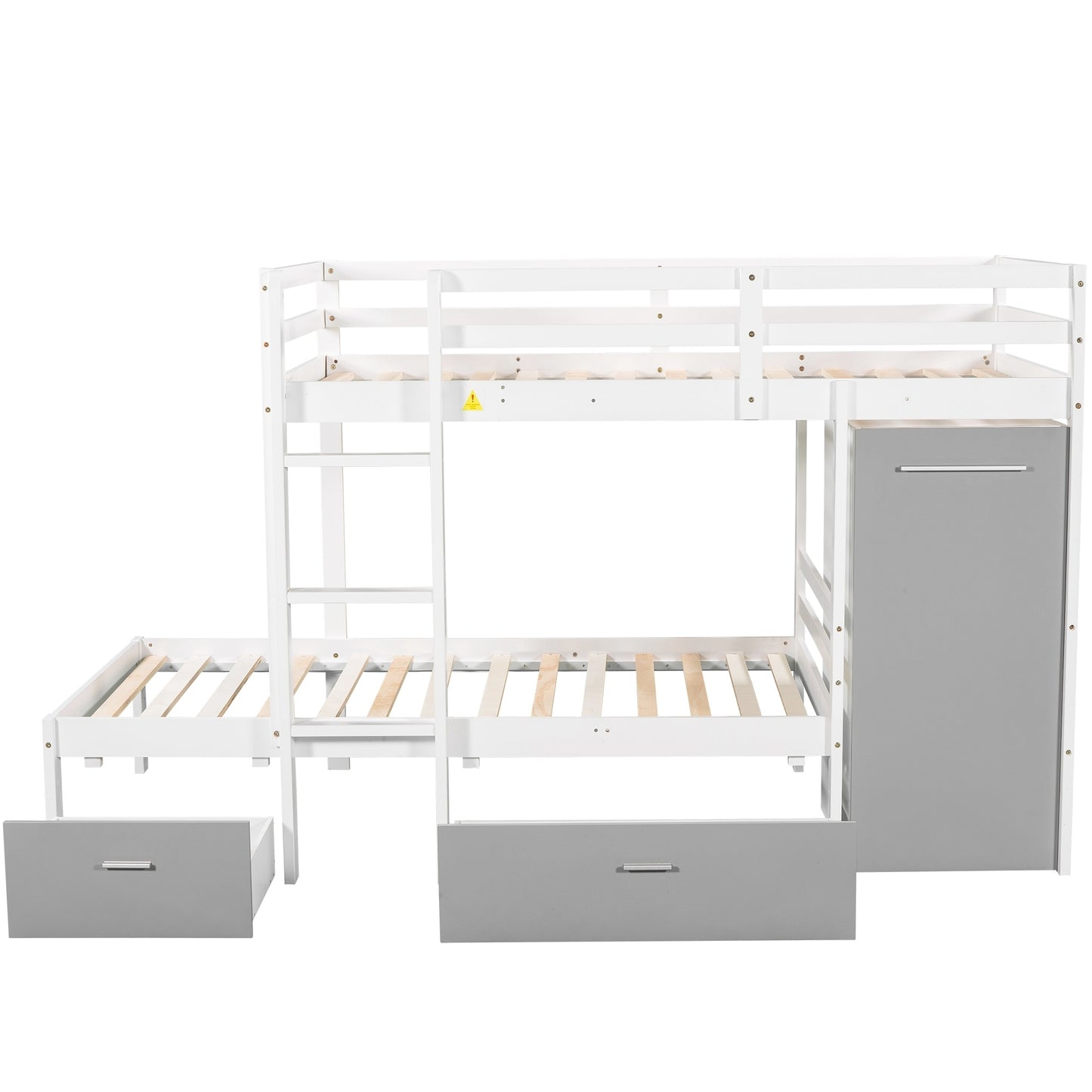 Twin over Twin Bunk Bed with Built-in Storage Wardrobe and Two Drawers, White