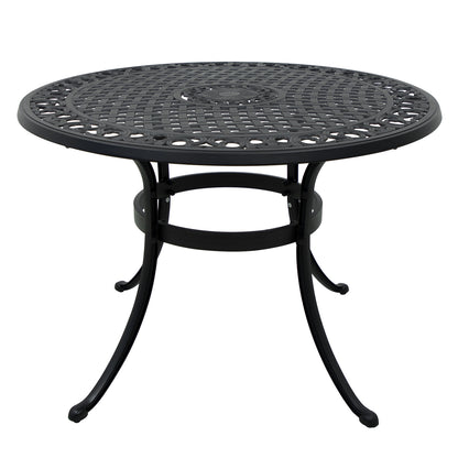 42 Inch Cast Aluminum Patio Table with Umbrella Hole,Round Patio Bistro Table for Garden, Patio, Yard, Black with Antique Bronze at The Edge