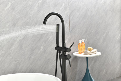 Mount Bathtub Faucet Freestanding Tub Filler Matte Black Standing High Flow Shower Faucets with Handheld Shower Mixer Taps Swivel Spout