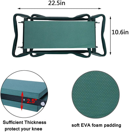 Outdoor 2-in-1 Garden Stool and Kneeler, Garden Bench with Tool Bags, Kneeling Pad, Gift for Parent, Portable, Green