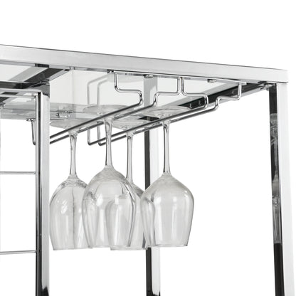 Bar Cart Kitchen Bar&Serving Cart for Home with Glass Holder and Wine Rack, 3-Tier Kitchen Trolley with Tempered Glass Shelves and Chrome-Finished