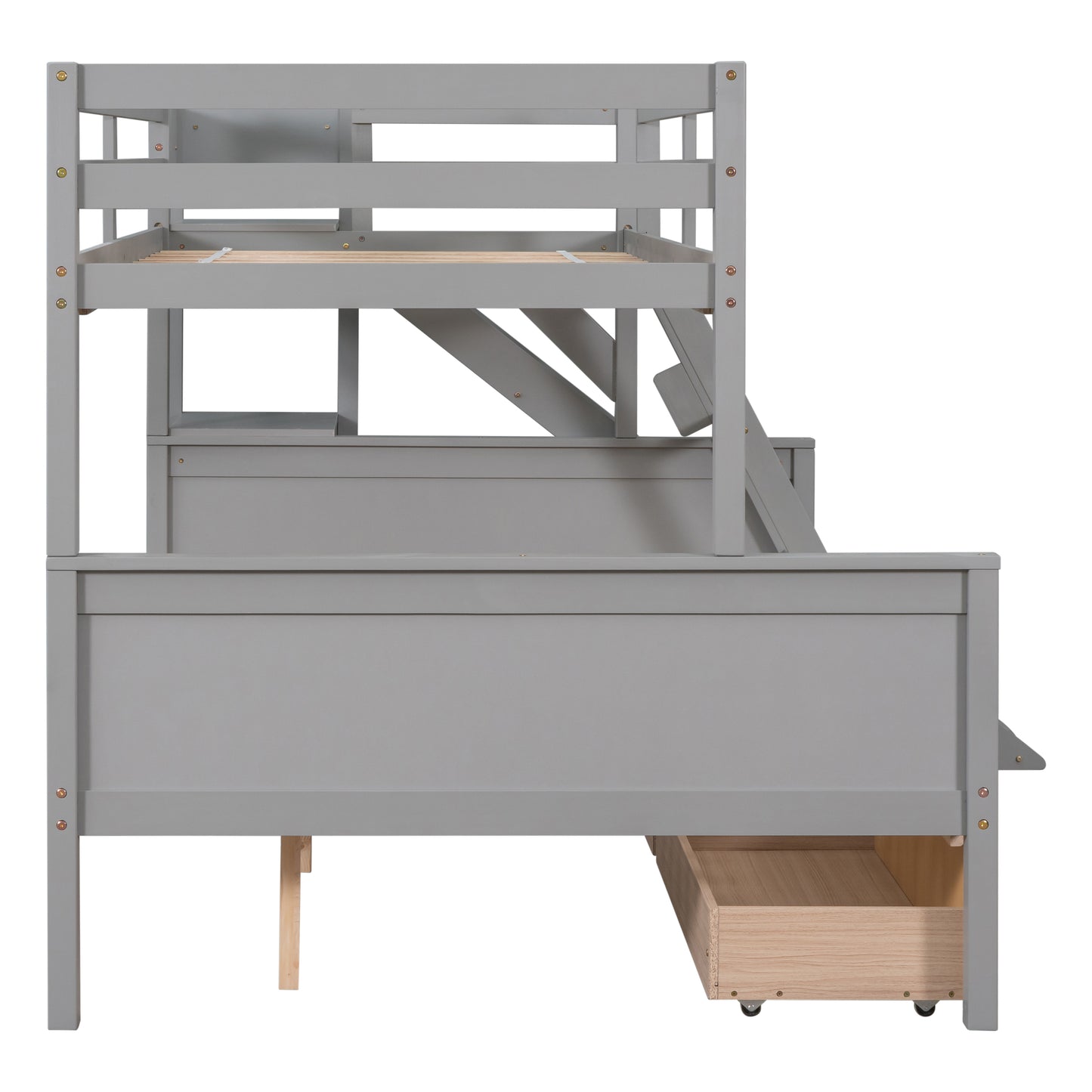 Twin over Full Bunk Bed with 2 Drawers,Slide,Shelves Gray