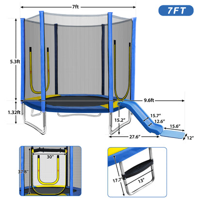 7FT Trampoline for Kids with Safety Enclosure Net, Slide and Ladder, Easy Assembly Round Outdoor Recreational Trampoline