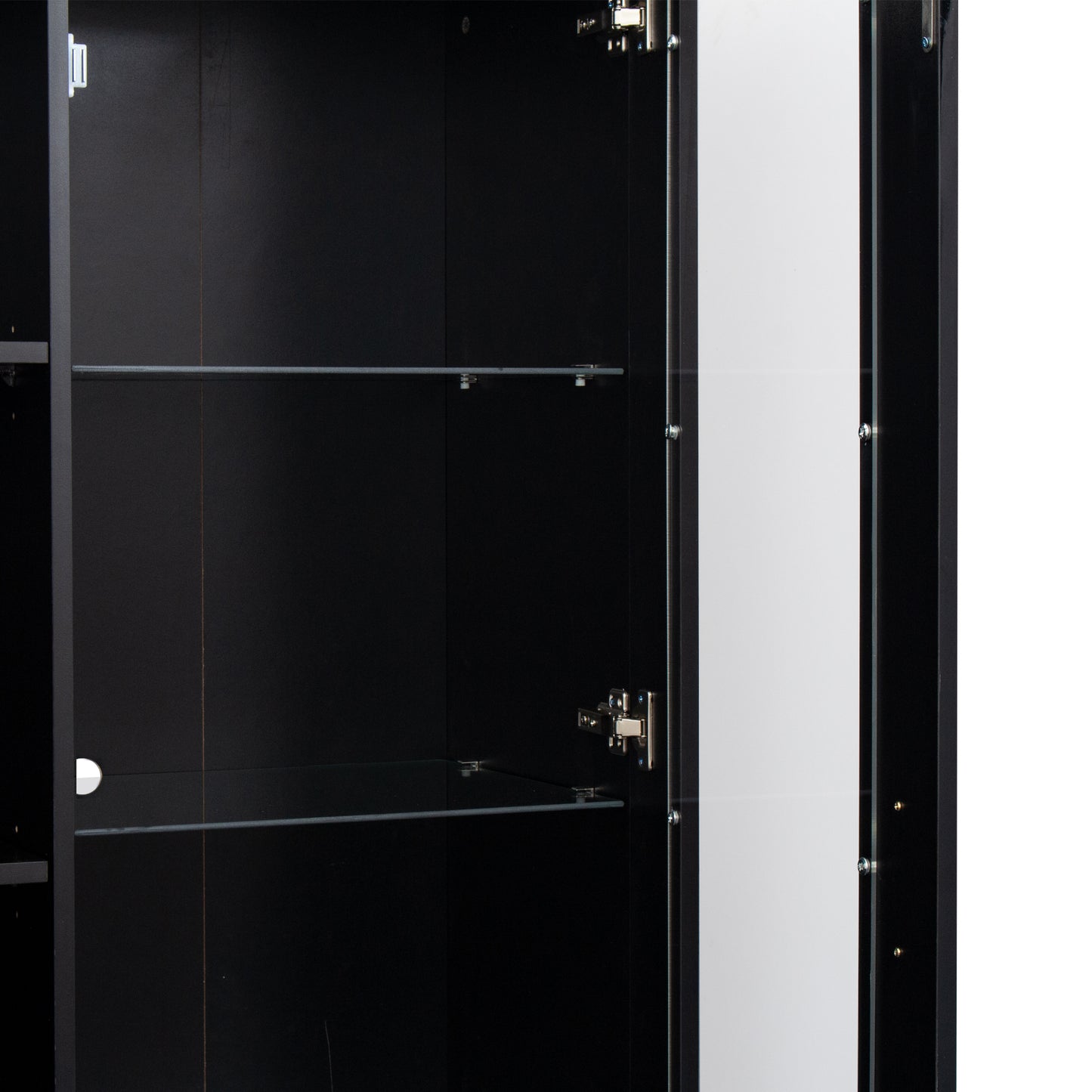 Side cabinet with shelving, drawers, black side cabinet for clothing