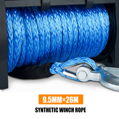 MNEMOSYNE 12000LBS SYNTHETIC ROPE WINCH. Load Capacity Electric Winch Kit,Waterproof IP67 Electric Winch with Hawse Fairlead, with Wireless Handheld Remote and Corded Control Recove