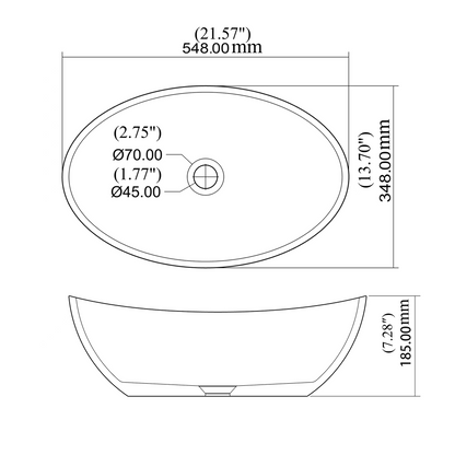 Oval Concrete Vessel Bathroom Sink in Grey without Faucet and Drain