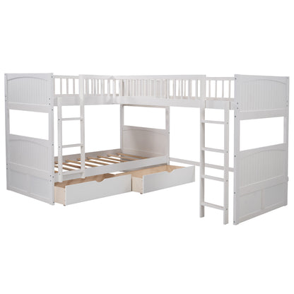 Twin Size Bunk Bed with a Loft Bed attached, with Two Drawers,White